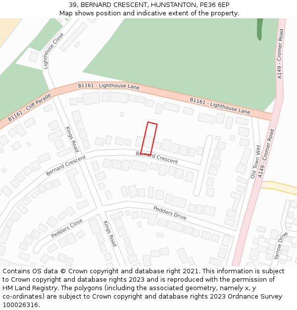 39, BERNARD CRESCENT, HUNSTANTON, PE36 6EP: Location map and indicative extent of plot