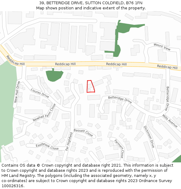 39, BETTERIDGE DRIVE, SUTTON COLDFIELD, B76 1FN: Location map and indicative extent of plot