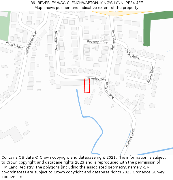 39, BEVERLEY WAY, CLENCHWARTON, KING'S LYNN, PE34 4EE: Location map and indicative extent of plot