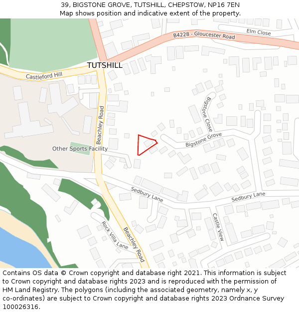 39, BIGSTONE GROVE, TUTSHILL, CHEPSTOW, NP16 7EN: Location map and indicative extent of plot