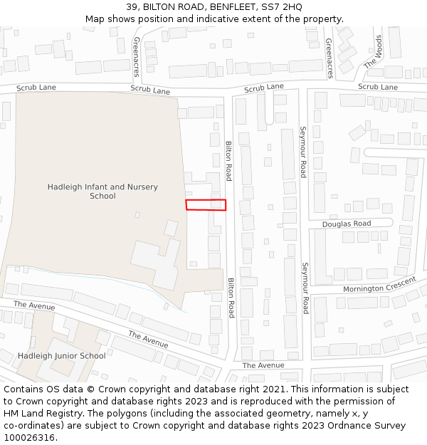 39, BILTON ROAD, BENFLEET, SS7 2HQ: Location map and indicative extent of plot