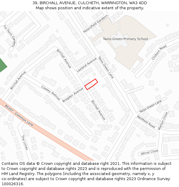 39, BIRCHALL AVENUE, CULCHETH, WARRINGTON, WA3 4DD: Location map and indicative extent of plot