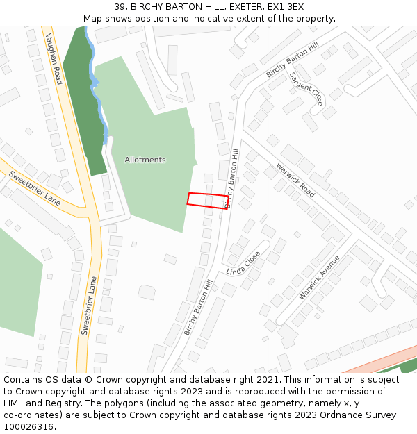 39, BIRCHY BARTON HILL, EXETER, EX1 3EX: Location map and indicative extent of plot