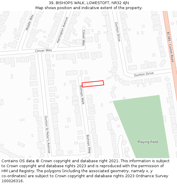 39, BISHOPS WALK, LOWESTOFT, NR32 4JN: Location map and indicative extent of plot