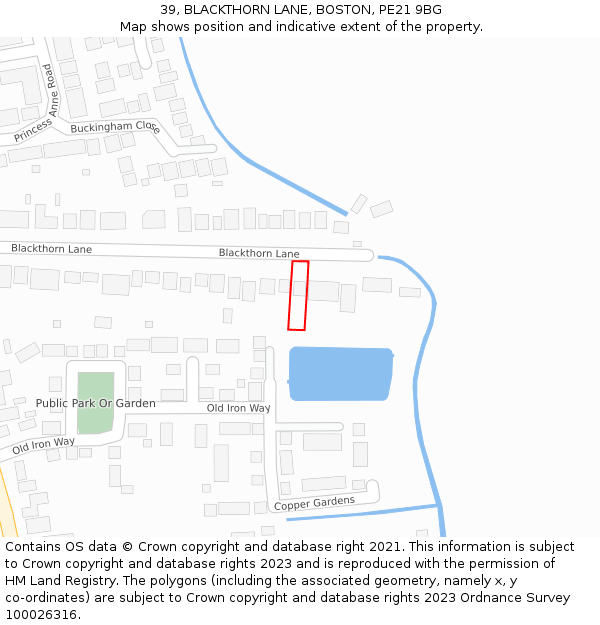 39, BLACKTHORN LANE, BOSTON, PE21 9BG: Location map and indicative extent of plot