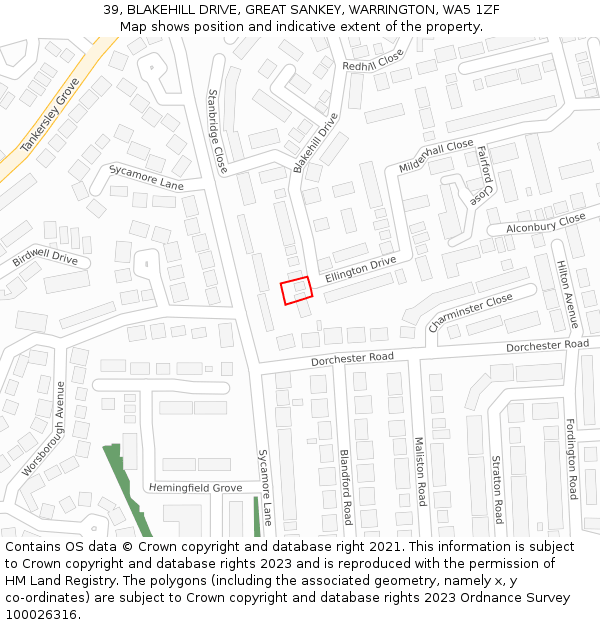 39, BLAKEHILL DRIVE, GREAT SANKEY, WARRINGTON, WA5 1ZF: Location map and indicative extent of plot