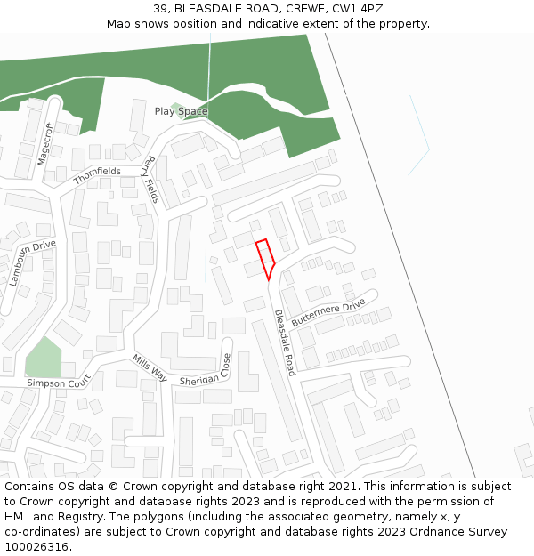 39, BLEASDALE ROAD, CREWE, CW1 4PZ: Location map and indicative extent of plot