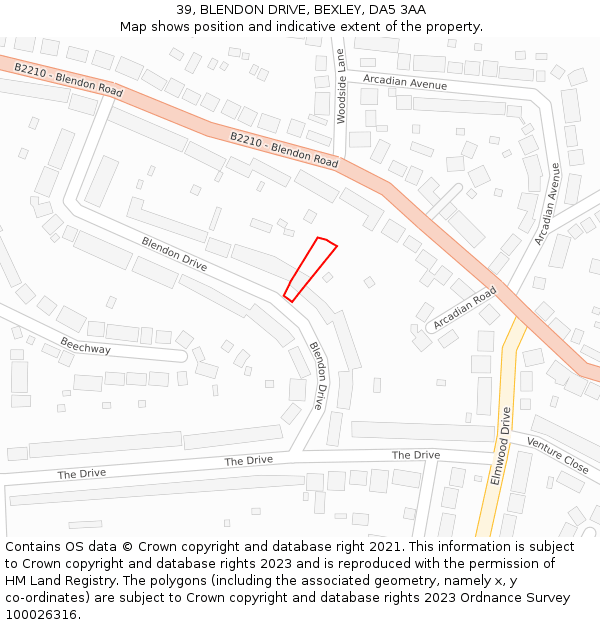 39, BLENDON DRIVE, BEXLEY, DA5 3AA: Location map and indicative extent of plot