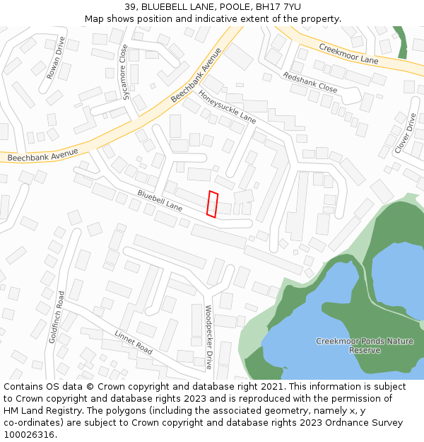 39, BLUEBELL LANE, POOLE, BH17 7YU: Location map and indicative extent of plot