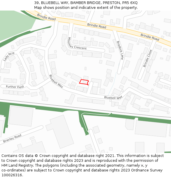 39, BLUEBELL WAY, BAMBER BRIDGE, PRESTON, PR5 6XQ: Location map and indicative extent of plot