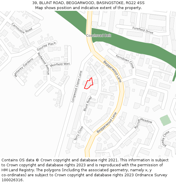 39, BLUNT ROAD, BEGGARWOOD, BASINGSTOKE, RG22 4SS: Location map and indicative extent of plot