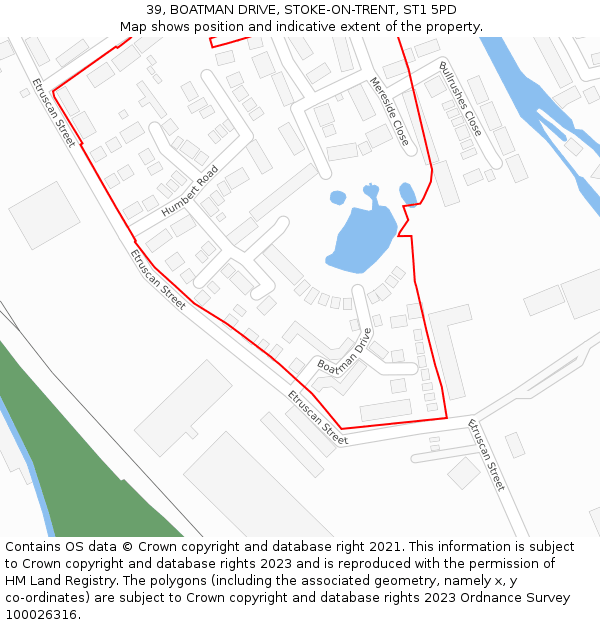 39, BOATMAN DRIVE, STOKE-ON-TRENT, ST1 5PD: Location map and indicative extent of plot