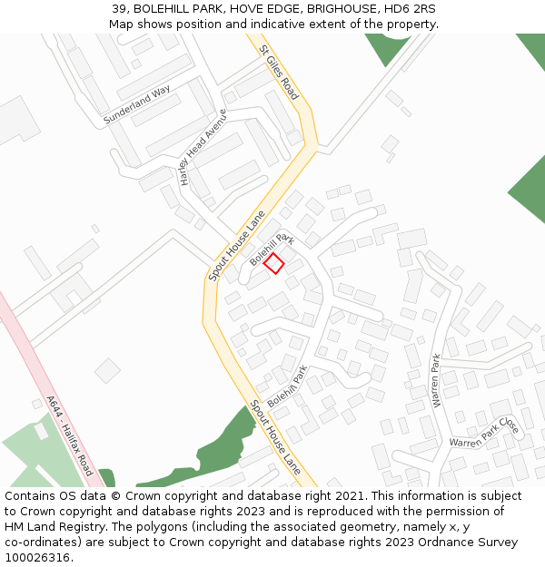 39, BOLEHILL PARK, HOVE EDGE, BRIGHOUSE, HD6 2RS: Location map and indicative extent of plot