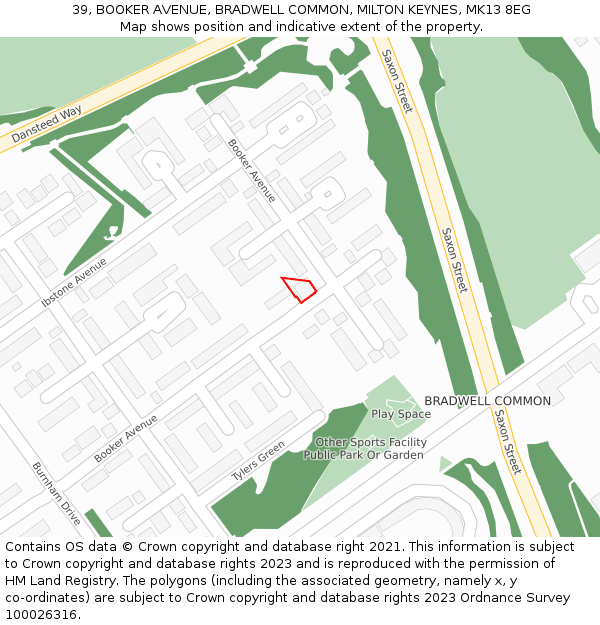 39, BOOKER AVENUE, BRADWELL COMMON, MILTON KEYNES, MK13 8EG: Location map and indicative extent of plot