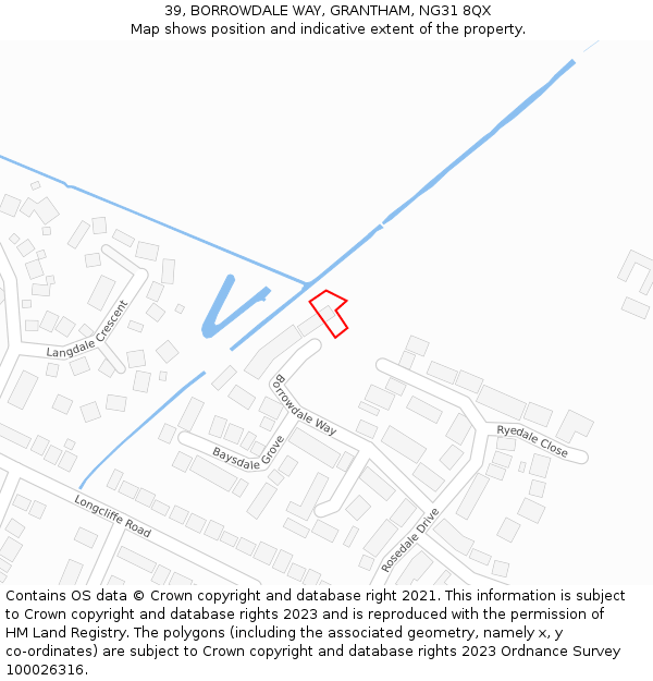 39, BORROWDALE WAY, GRANTHAM, NG31 8QX: Location map and indicative extent of plot