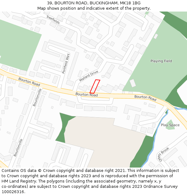 39, BOURTON ROAD, BUCKINGHAM, MK18 1BG: Location map and indicative extent of plot