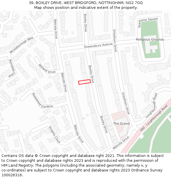 39, BOXLEY DRIVE, WEST BRIDGFORD, NOTTINGHAM, NG2 7GQ: Location map and indicative extent of plot