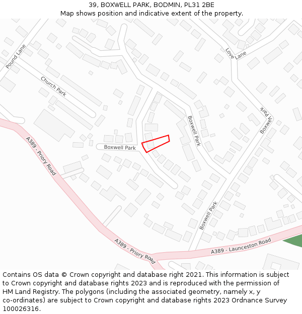 39, BOXWELL PARK, BODMIN, PL31 2BE: Location map and indicative extent of plot