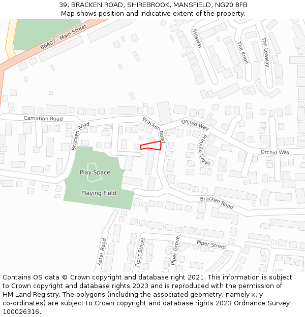 39, BRACKEN ROAD, SHIREBROOK, MANSFIELD, NG20 8FB: Location map and indicative extent of plot