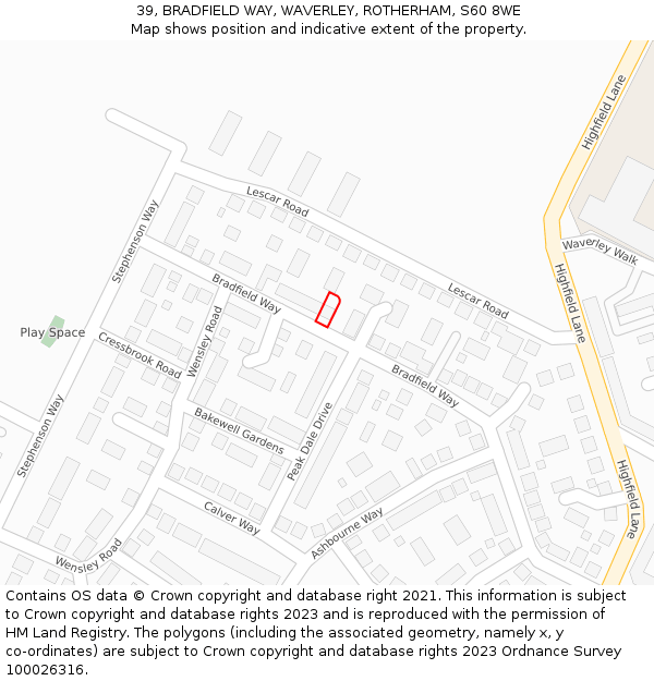 39, BRADFIELD WAY, WAVERLEY, ROTHERHAM, S60 8WE: Location map and indicative extent of plot