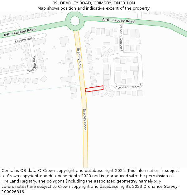39, BRADLEY ROAD, GRIMSBY, DN33 1QN: Location map and indicative extent of plot