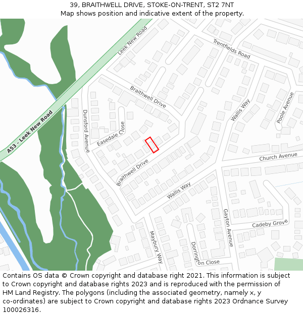 39, BRAITHWELL DRIVE, STOKE-ON-TRENT, ST2 7NT: Location map and indicative extent of plot