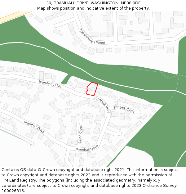 39, BRAMHALL DRIVE, WASHINGTON, NE38 9DE: Location map and indicative extent of plot
