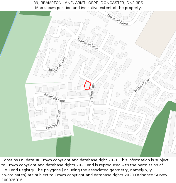 39, BRAMPTON LANE, ARMTHORPE, DONCASTER, DN3 3ES: Location map and indicative extent of plot