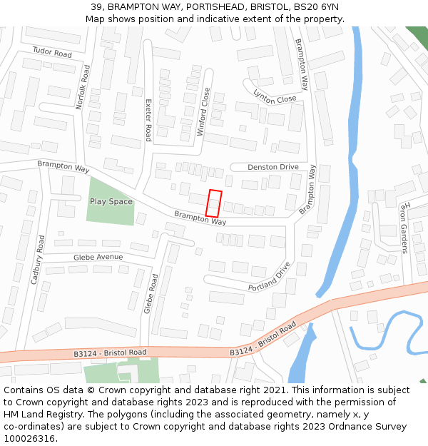 39, BRAMPTON WAY, PORTISHEAD, BRISTOL, BS20 6YN: Location map and indicative extent of plot