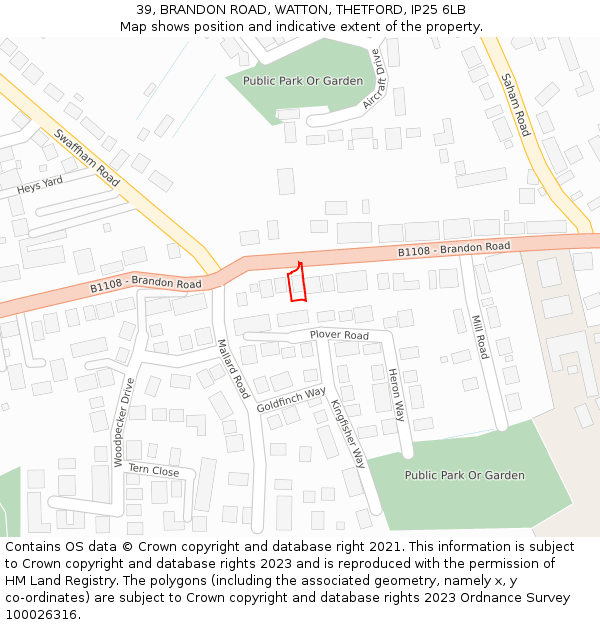 39, BRANDON ROAD, WATTON, THETFORD, IP25 6LB: Location map and indicative extent of plot