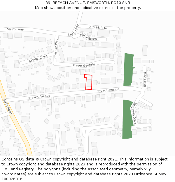 39, BREACH AVENUE, EMSWORTH, PO10 8NB: Location map and indicative extent of plot