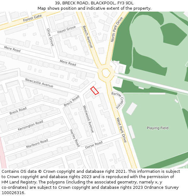 39, BRECK ROAD, BLACKPOOL, FY3 9DL: Location map and indicative extent of plot