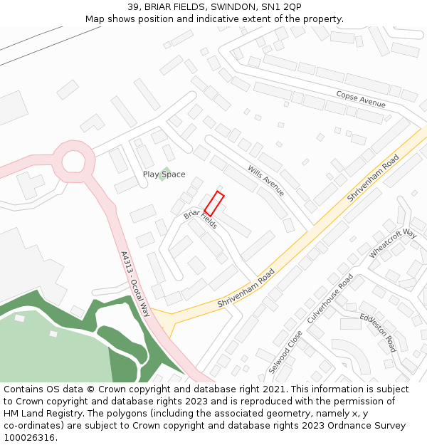 39, BRIAR FIELDS, SWINDON, SN1 2QP: Location map and indicative extent of plot