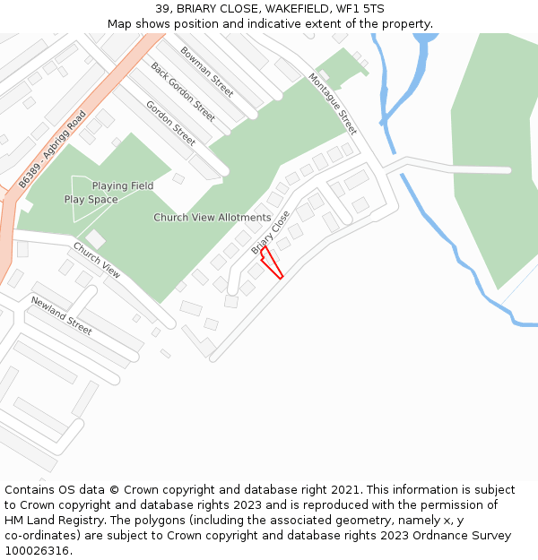 39, BRIARY CLOSE, WAKEFIELD, WF1 5TS: Location map and indicative extent of plot