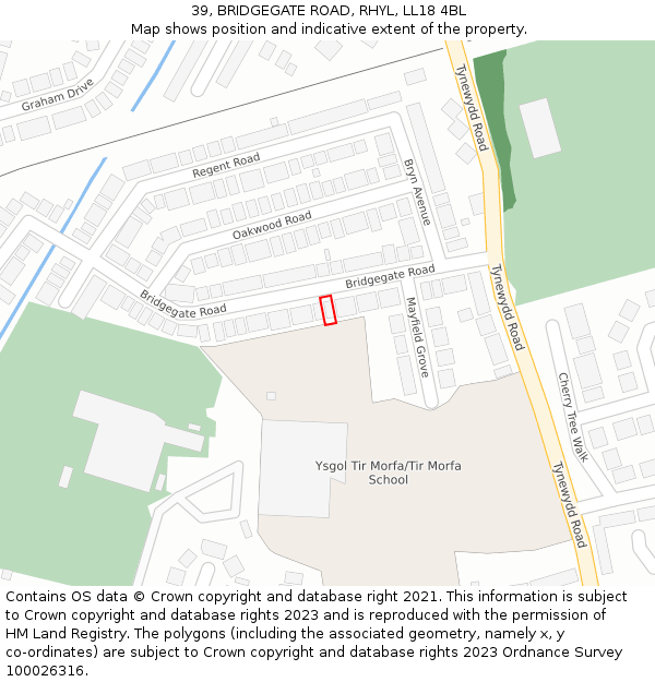 39, BRIDGEGATE ROAD, RHYL, LL18 4BL: Location map and indicative extent of plot