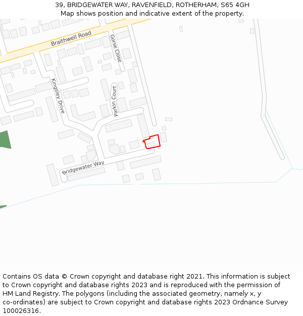 39, BRIDGEWATER WAY, RAVENFIELD, ROTHERHAM, S65 4GH: Location map and indicative extent of plot