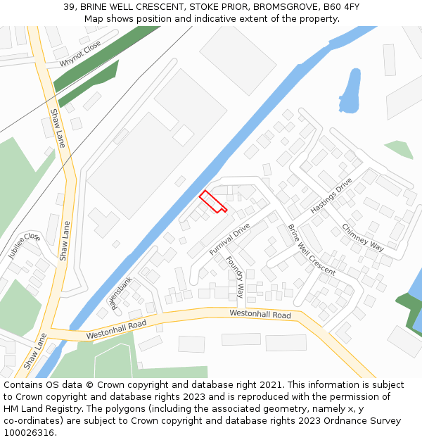39, BRINE WELL CRESCENT, STOKE PRIOR, BROMSGROVE, B60 4FY: Location map and indicative extent of plot