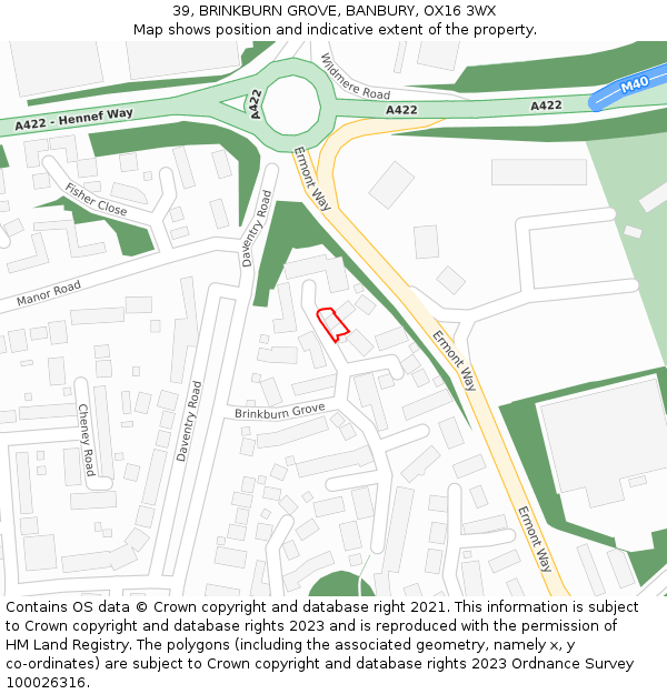 39, BRINKBURN GROVE, BANBURY, OX16 3WX: Location map and indicative extent of plot