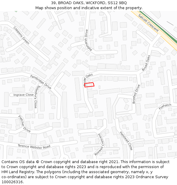 39, BROAD OAKS, WICKFORD, SS12 9BQ: Location map and indicative extent of plot