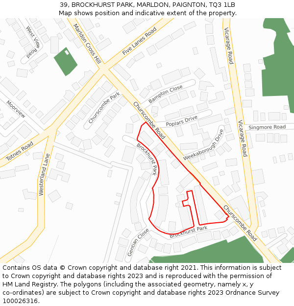 39, BROCKHURST PARK, MARLDON, PAIGNTON, TQ3 1LB: Location map and indicative extent of plot