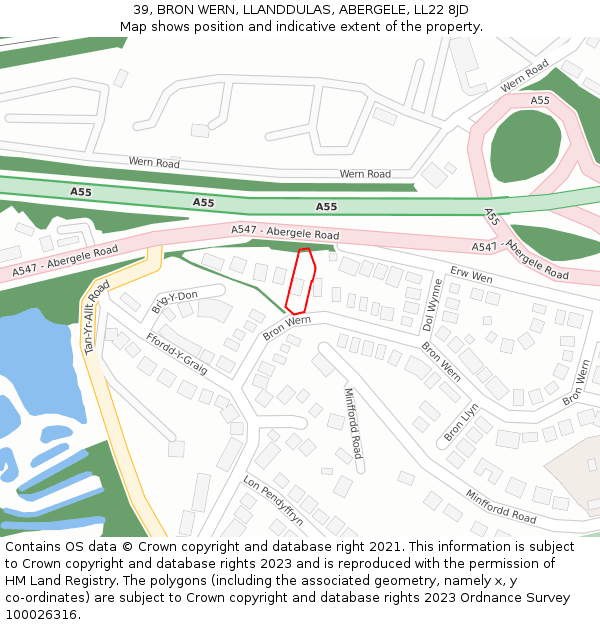 39, BRON WERN, LLANDDULAS, ABERGELE, LL22 8JD: Location map and indicative extent of plot
