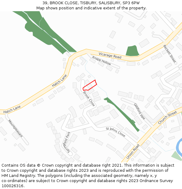 39, BROOK CLOSE, TISBURY, SALISBURY, SP3 6PW: Location map and indicative extent of plot