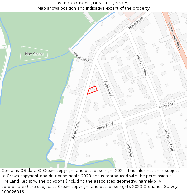 39, BROOK ROAD, BENFLEET, SS7 5JG: Location map and indicative extent of plot