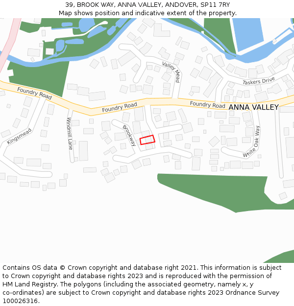 39, BROOK WAY, ANNA VALLEY, ANDOVER, SP11 7RY: Location map and indicative extent of plot