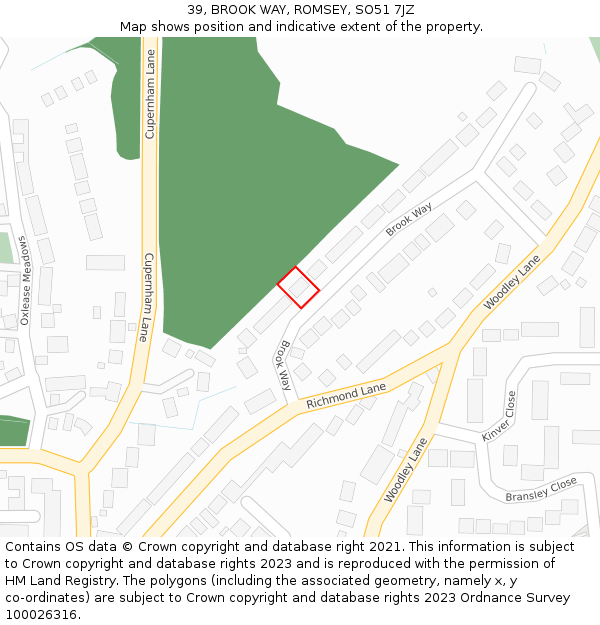 39, BROOK WAY, ROMSEY, SO51 7JZ: Location map and indicative extent of plot