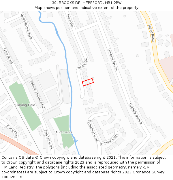 39, BROOKSIDE, HEREFORD, HR1 2RW: Location map and indicative extent of plot