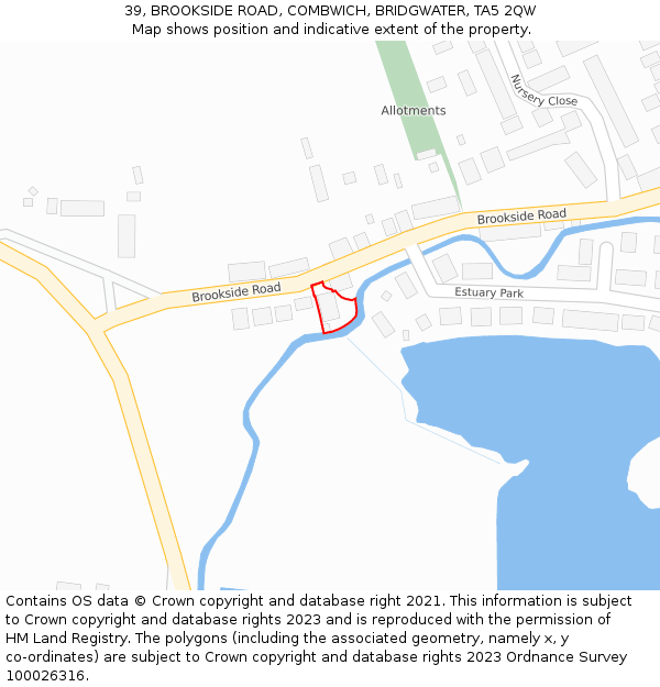 39, BROOKSIDE ROAD, COMBWICH, BRIDGWATER, TA5 2QW: Location map and indicative extent of plot