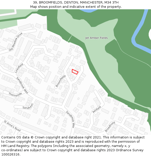 39, BROOMFIELDS, DENTON, MANCHESTER, M34 3TH: Location map and indicative extent of plot