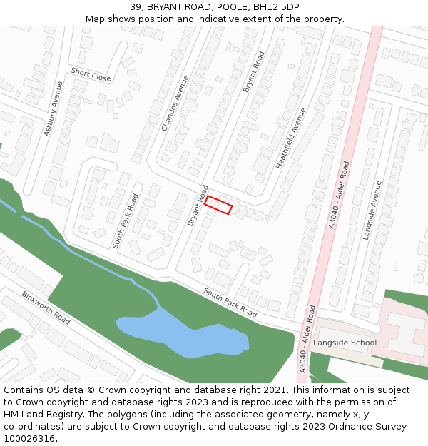 39, BRYANT ROAD, POOLE, BH12 5DP: Location map and indicative extent of plot