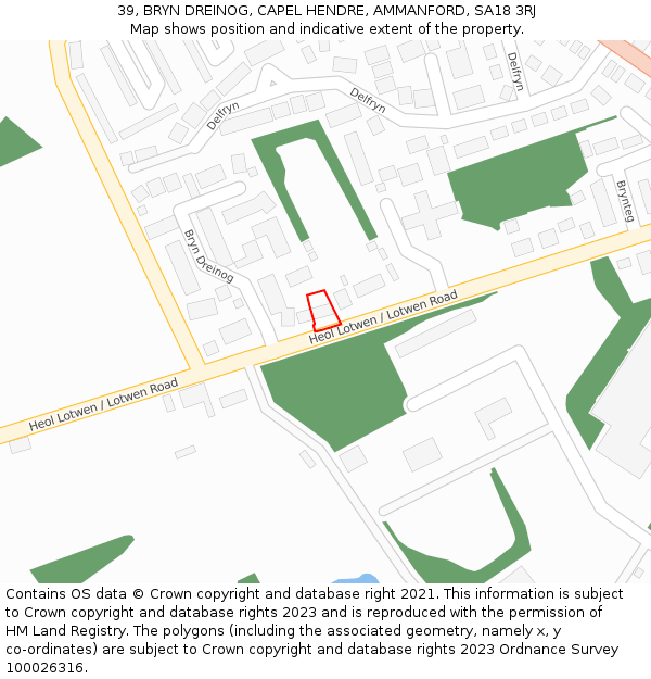 39, BRYN DREINOG, CAPEL HENDRE, AMMANFORD, SA18 3RJ: Location map and indicative extent of plot